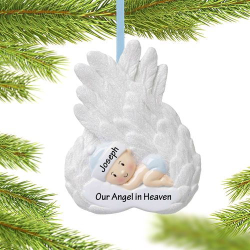 Personalized Baby Boy Memorial on Angel Wings
