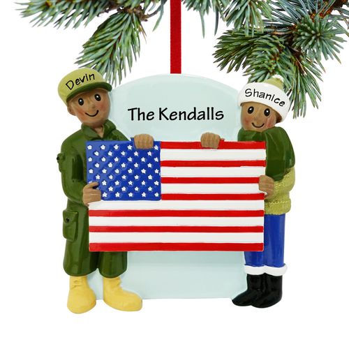 African American Military Couple Holiday Ornament