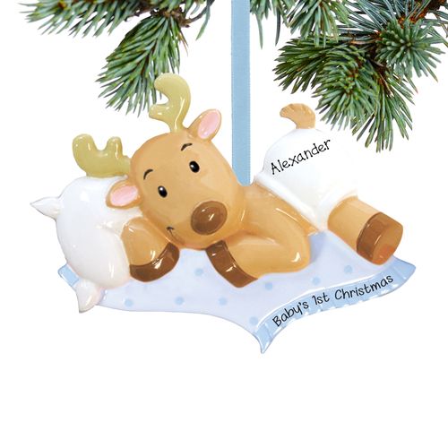 Personalized Baby Boy's First Christmas Reindeer