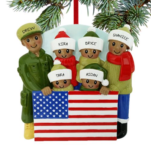 Military African American Family Of 6 Holiday Ornament