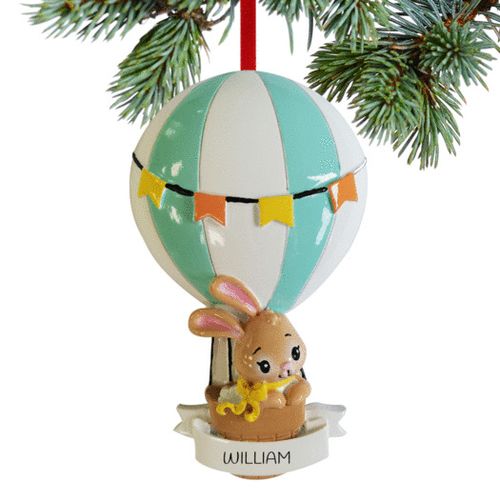 Baby Boy Bunny In Balloon Holiday Ornament