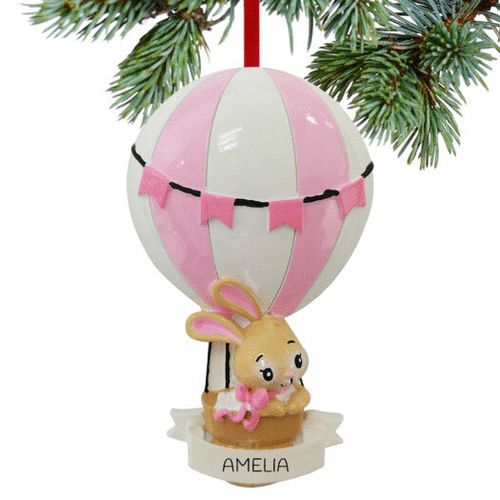 Baby Girl Bunny In Balloon Holiday Ornament