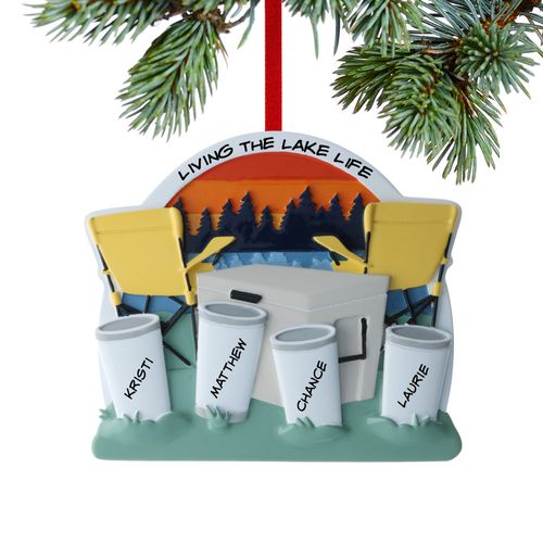 Family Of 4 Cooler At The Lake Holiday Ornament