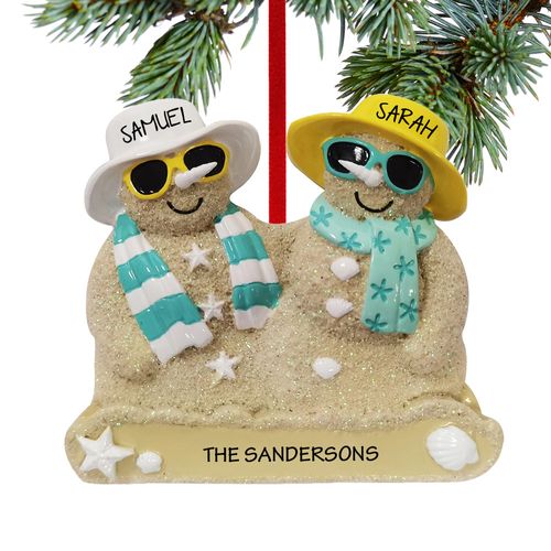 Sand Snowman Couple Holiday Ornament