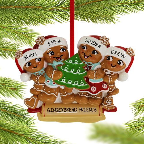 Gingerbread Family Of 4 Holiday Ornament