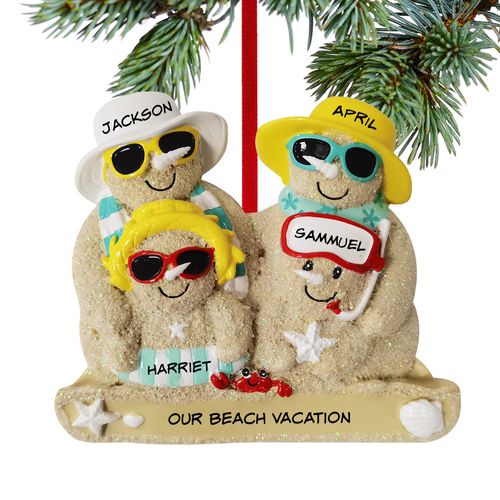 Sand Snowman Family Of 4 Holiday Ornament
