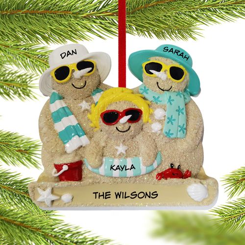 Sand Snowman Family Of 3 Holiday Ornament