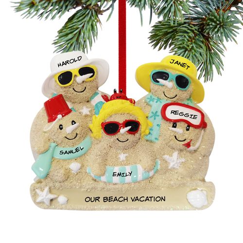 Sand Snowman Family Of 5 Holiday Ornament