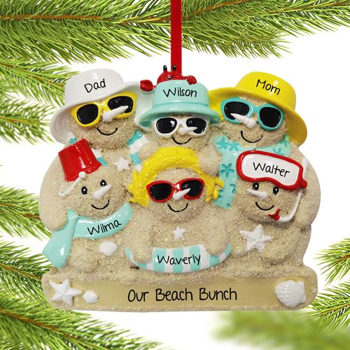 Sand Snowman Family Of 6 Holiday Ornament