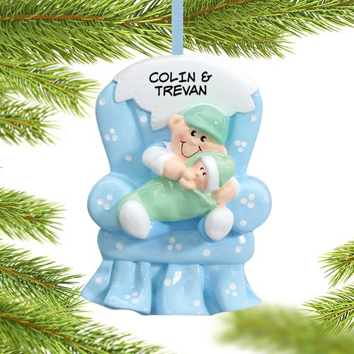 Personalized Big Brother with Baby in Blue Armchair