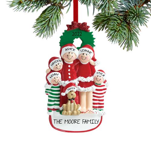 Personalized Christmas Eve Family of 5 with Dog