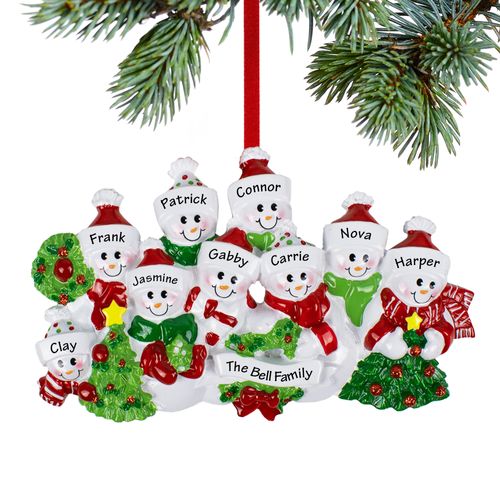 Personalized Snowmen with Banner Family of 9