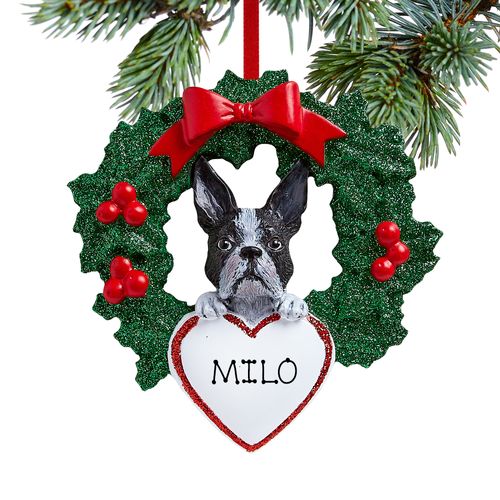 Personalized Boston Terrier Dog with Wreath