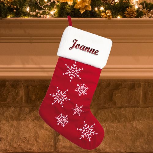 Custom Christmas Stocking Red Velvet with Snowflakes