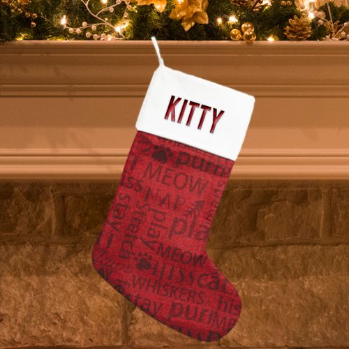 Personalized Embroidered Christmas Stocking Word Cloud Cat
