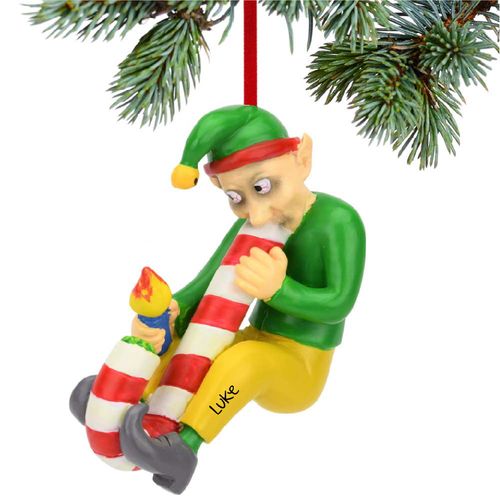 Candy Cane Bong Elf Holiday Ornament