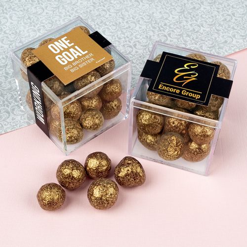 Personalized Business Teamwork JUST CANDY® favor cube with Premium Sparkling Prosecco Cordials - Dark Chocolate