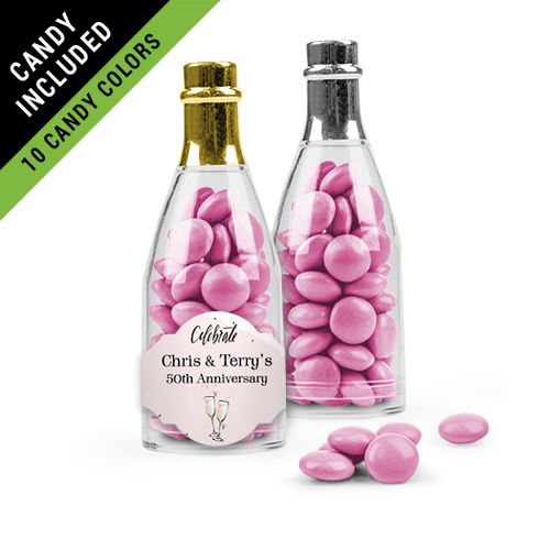 Personalized Anniversary Favor Assembled Champagne Bottle Filled with Just Candy Milk Chocolate Minis