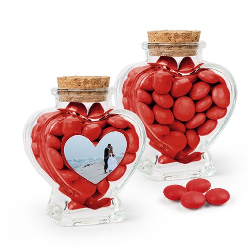 Personalized Anniversary Favor Assembled Heart Jar Filled with Just Candy Milk Chocolate Minis