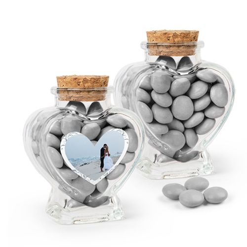 Personalized 25th Anniversary Favor Assembled Heart Jar Filled with Just Candy Milk Chocolate Minis