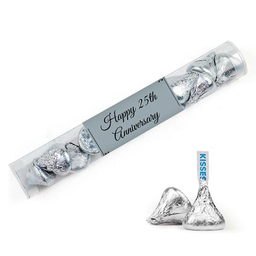 Personalized 25th Anniversary Favor Assembled Clear Tube Filled with Hershey's Kisses