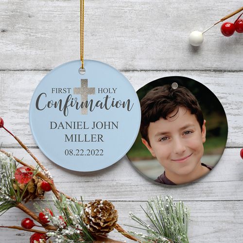 Holy Confirmation Blue Photo Holiday Ornament