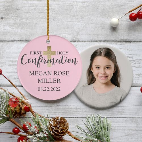 Holy Confirmation Pink Photo Holiday Ornament