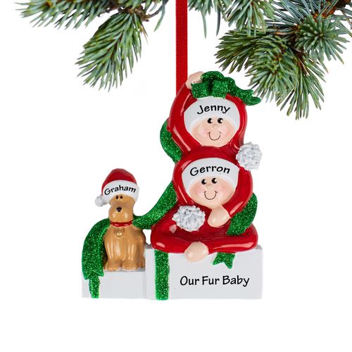 Present Couple With Dog Holiday Ornament