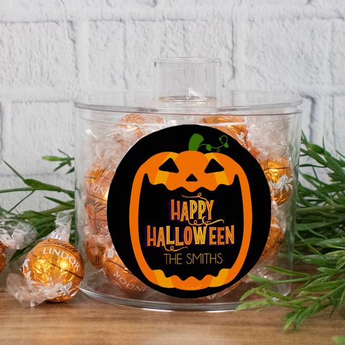 Personalized Halloween-Pumpkin Lindor Truffles Canister Gift