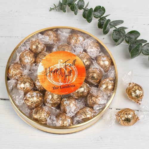 Personalized Halloween Large Plastic Tin with Lindt Truffles (20pcs) - Halloween Happy Fall