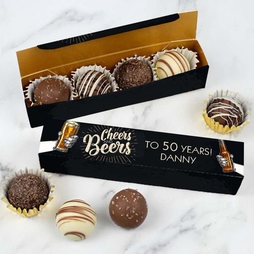 Personalized Truffle Box Birthday Favors 4 pcs - Cheers and Beers 50