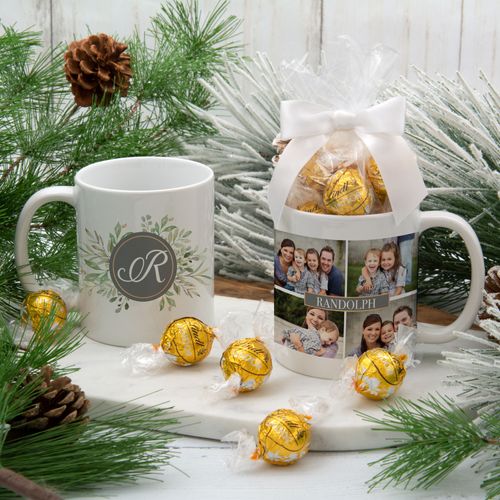Personalized Family Name Photo Collage 11oz Mug with Lindt Truffles