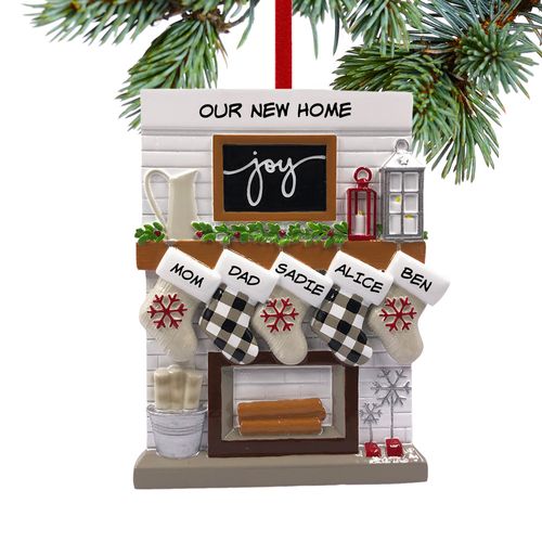 Fireplace Mantel Family of 5 New Home Holiday Ornament