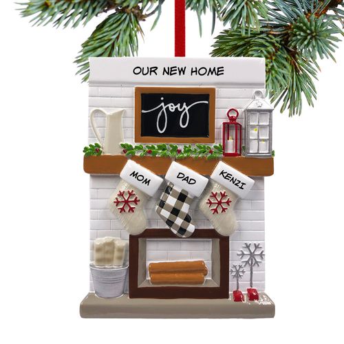 Fireplace Mantel Family of 3 New Home Holiday Ornament