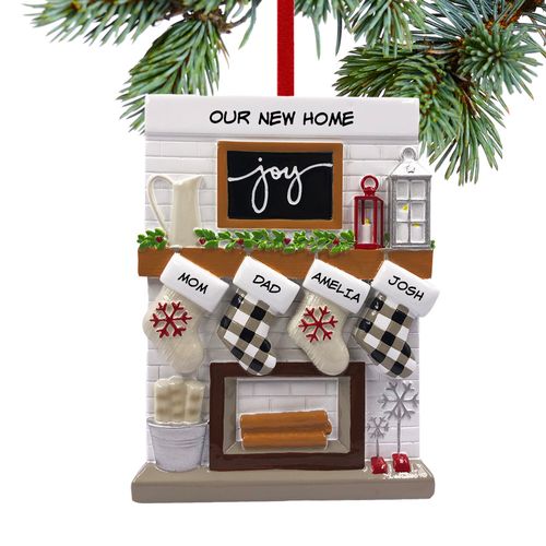 Fireplace Mantel Family of 4 New Home Holiday Ornament