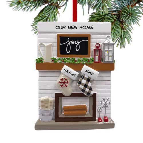Fireplace Mantel New Home Couple Holiday Ornament