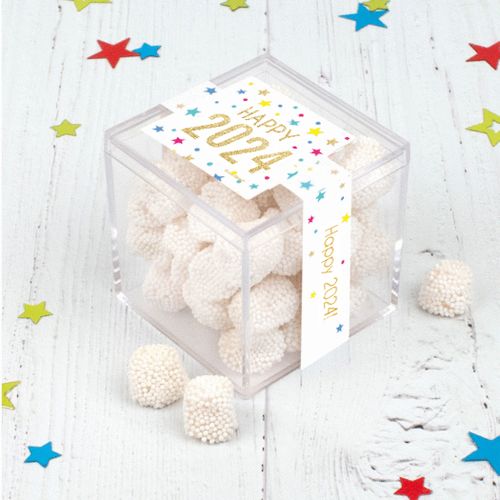 Personalized New Year's Eve JUST CANDY® favor cube with Jelly Belly Gumdrops