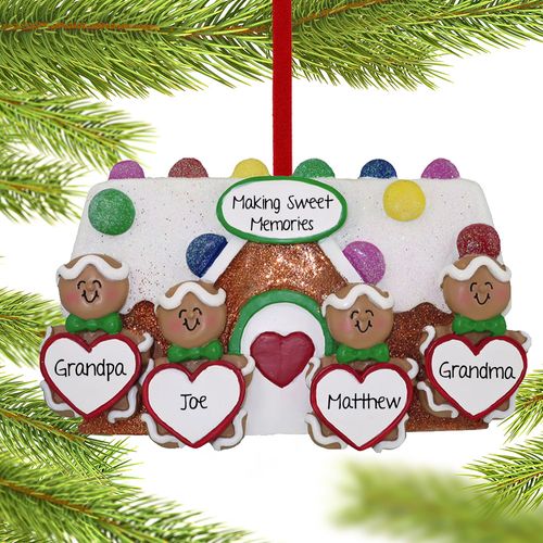 Gingerbread Family of 4 Grandparents Holiday Ornament
