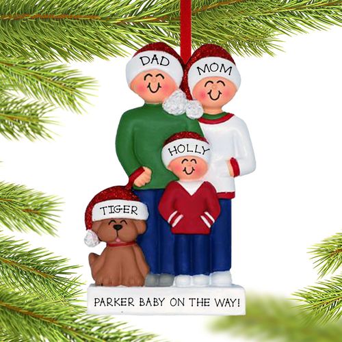 Expecting Family Of 3 With Brown Dog Holiday Ornament