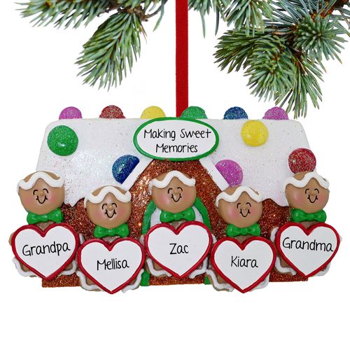 Gingerbread Family of 5 Grandparents Holiday Ornament
