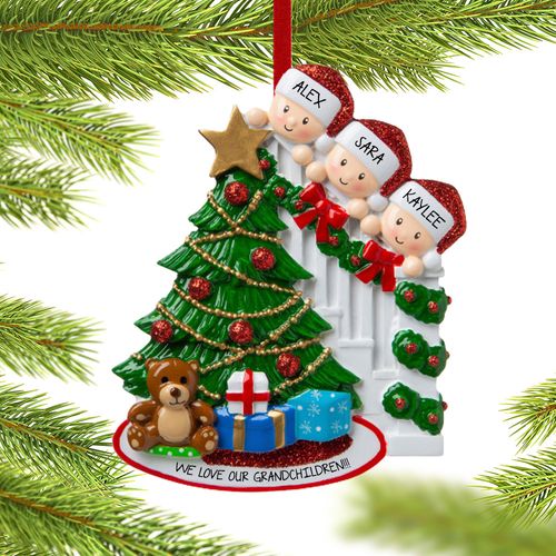 Present Peeking Family of 3 Grandparents Holiday Ornament