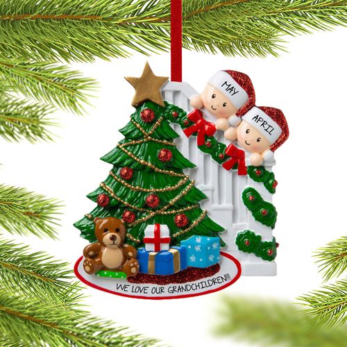 Present Peeking Family Grandparents Holiday Ornament
