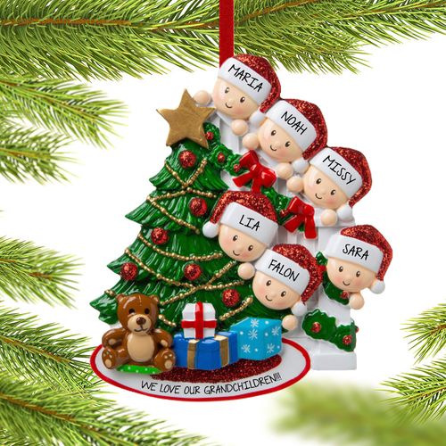 Present Peeking Family of 6 Grandparents Holiday Ornament