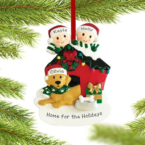 Siblings with Dog Holiday Ornament