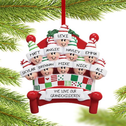 Bed Family of 10 Grandparents Holiday Ornament