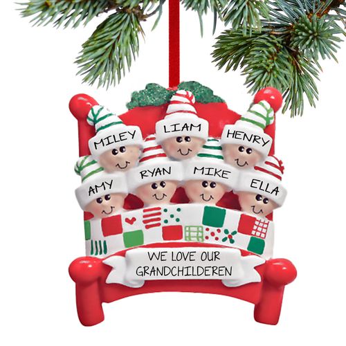 Bed Family of 7 Grandparents Holiday Ornament