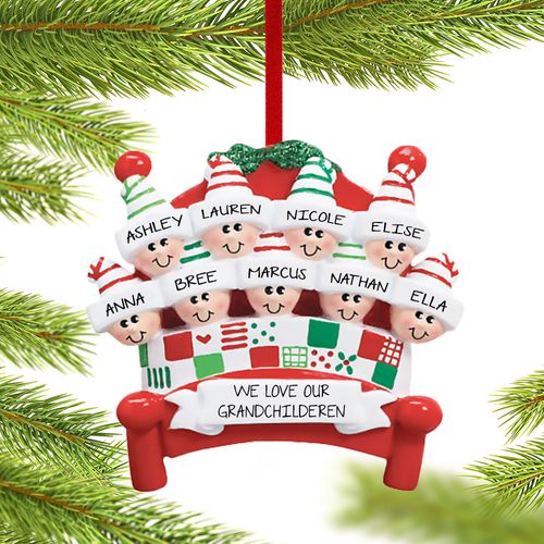 Bed Family of 9 Grandparents Holiday Ornament