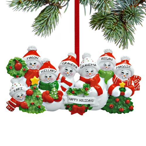 Snowmen with Banner Family of 7 Grandparents Holiday Ornament