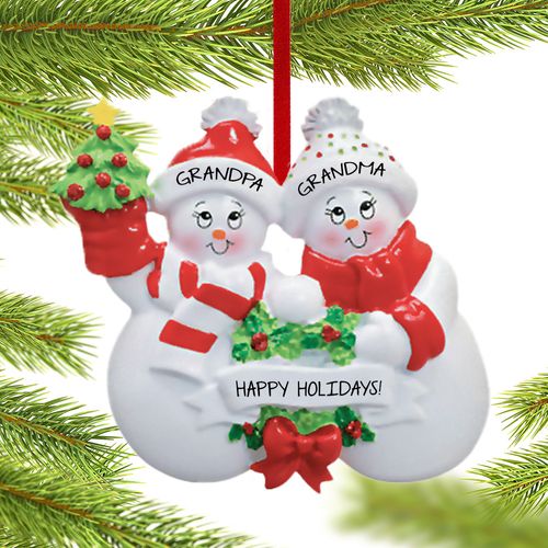 Snowmen with Banner Grandparents Holiday Ornament
