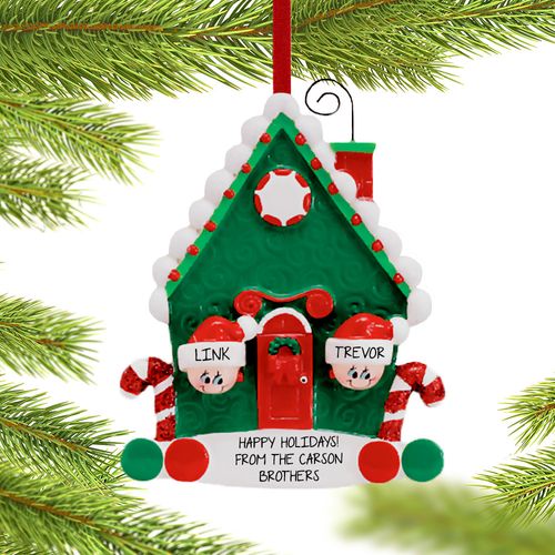 Candy Cane House Siblings Holiday Ornament